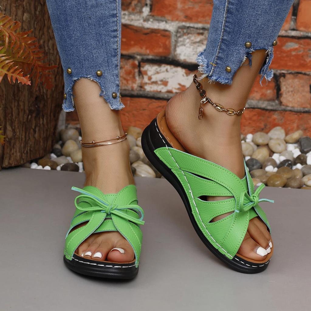 Новые женские тапочки на танкетке, модные летние повседневные полые сандалии на платформе с открытым носком, шлепанцы, нескользящие пляжные туфли, зеленые шлепанцы