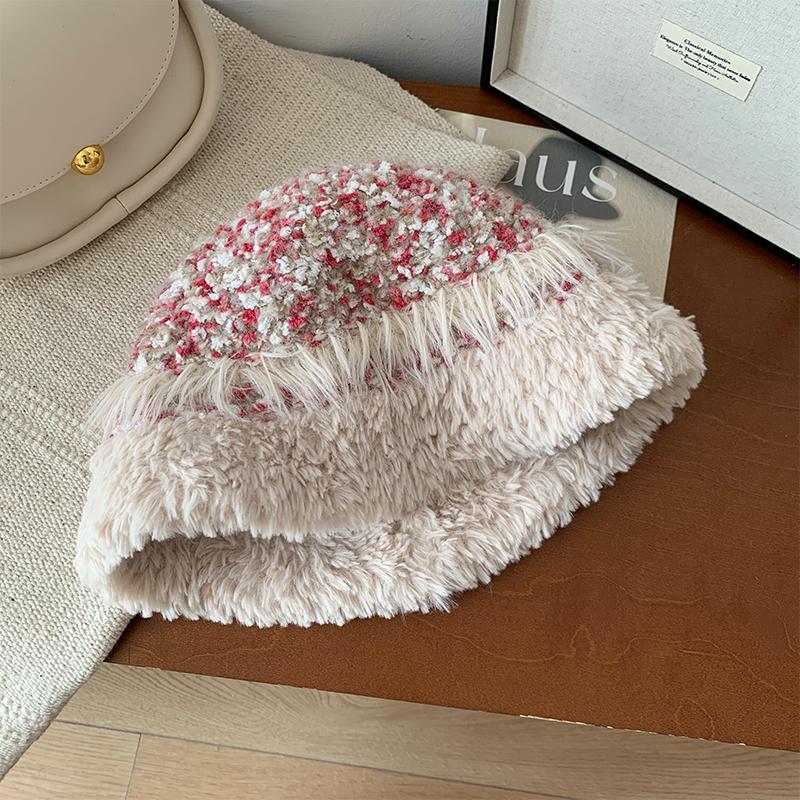 Autumn and Winter New Plush Warm Fisherman Hat Children Color Matching Basin Hat Outdoor Travel Show Face Bucket Hat Tide