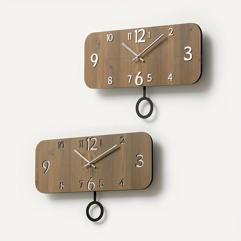 Бесшумные настенные часы с маятником Современный прямоугольный дизайн, Жирные желтые цифры на черных стрелках, Работают от батарейки AA (не входит в комплект) для гостиной,