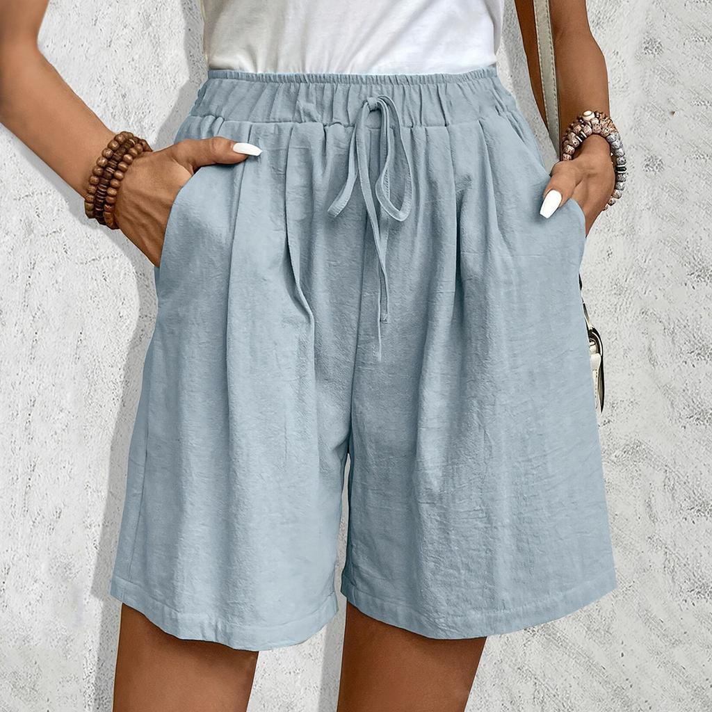 Женские модные однотонные повседневные пляжные брюки с эластичной талией и завязками на шнурке, повседневные домашние шорты с карманами