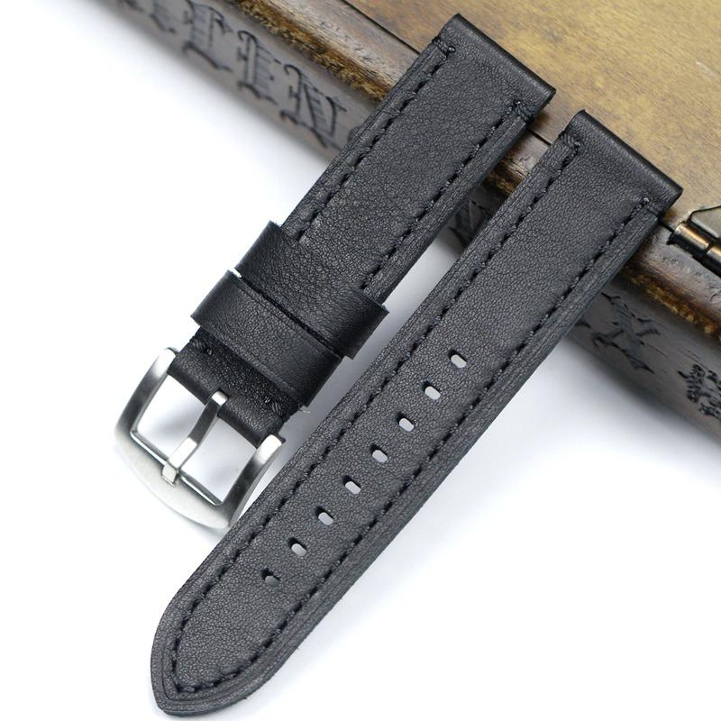 18, 19, 20, 21, 22 мм, мягкий черный с белыми, красными швами, ремешок из натуральной кожи для Samsung S2 S3, военный большой ремешок для часов Pilot