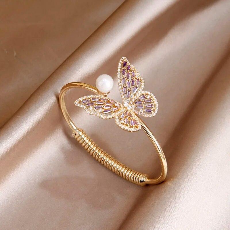 Luxury Crystal Butterfly Adjustable Bangles&bracelets for Women Fashion Brand Jewelry Zirconia Insect Bracelets