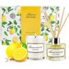 Подарочный набор: Диффузор с палочками и ароматическая свеча, Масло Лимон и Базилик для диффузора, Диффузор для аромата и свечи из соевого воска в стеклянной банке, Натуральные соевые свечи