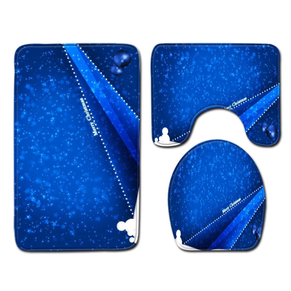 Рождественский коврик для ванной, туалетный трехпредметный набор