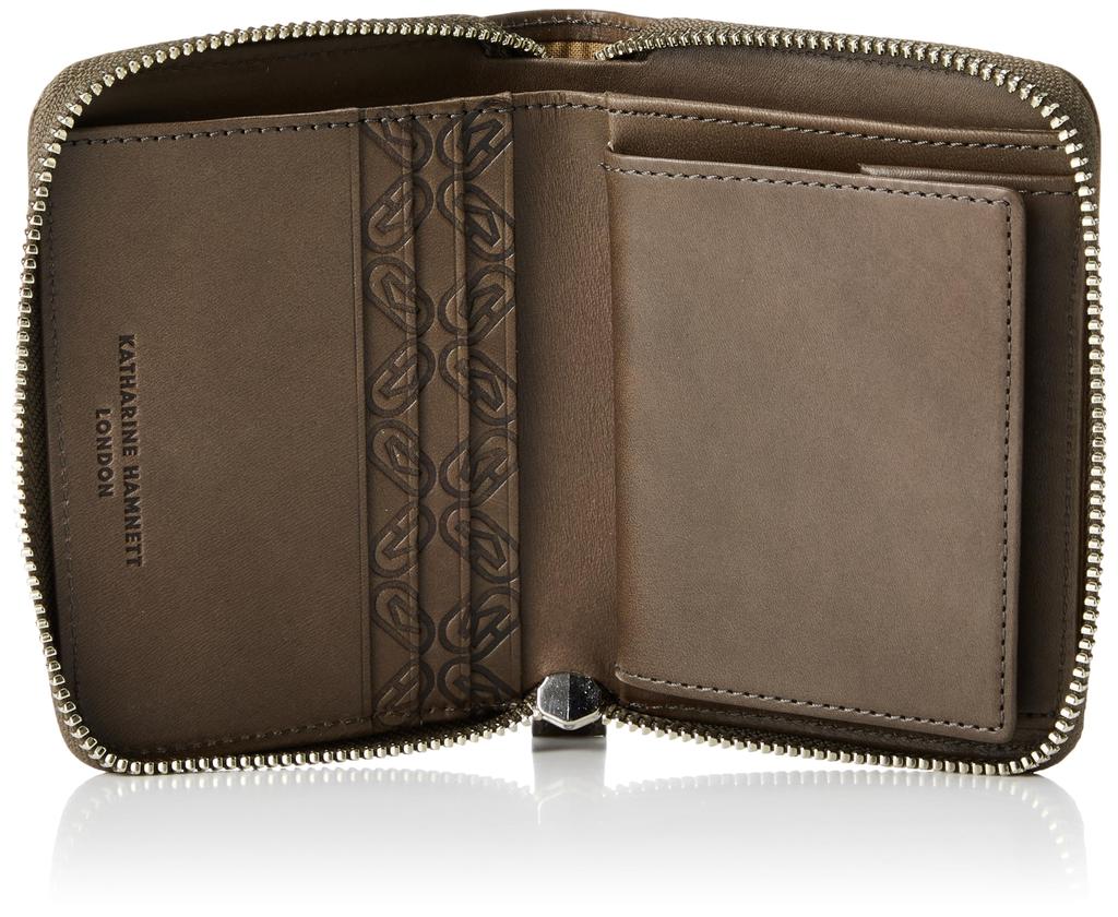 Katharine Hamnett London VEGA (Вега) Премиальный круглый кошелек-бифолд из японской коровьей кожи с карманами для карт и монет, хлопок в античном стиле,