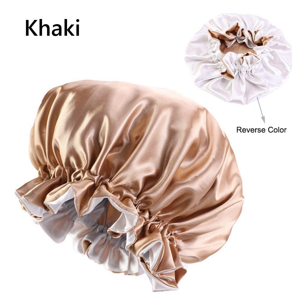 Elastic Band Double-layered Night Sleep Cap Satin Bonnet Hair Loss Beanies Hair Care Head Cover
