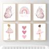 Pink Ballet Girl Swan Butterfly Rainbow Name Custom Wall Art Canvas Painting Posters And Prints Picture For Baby Kids Room Decor