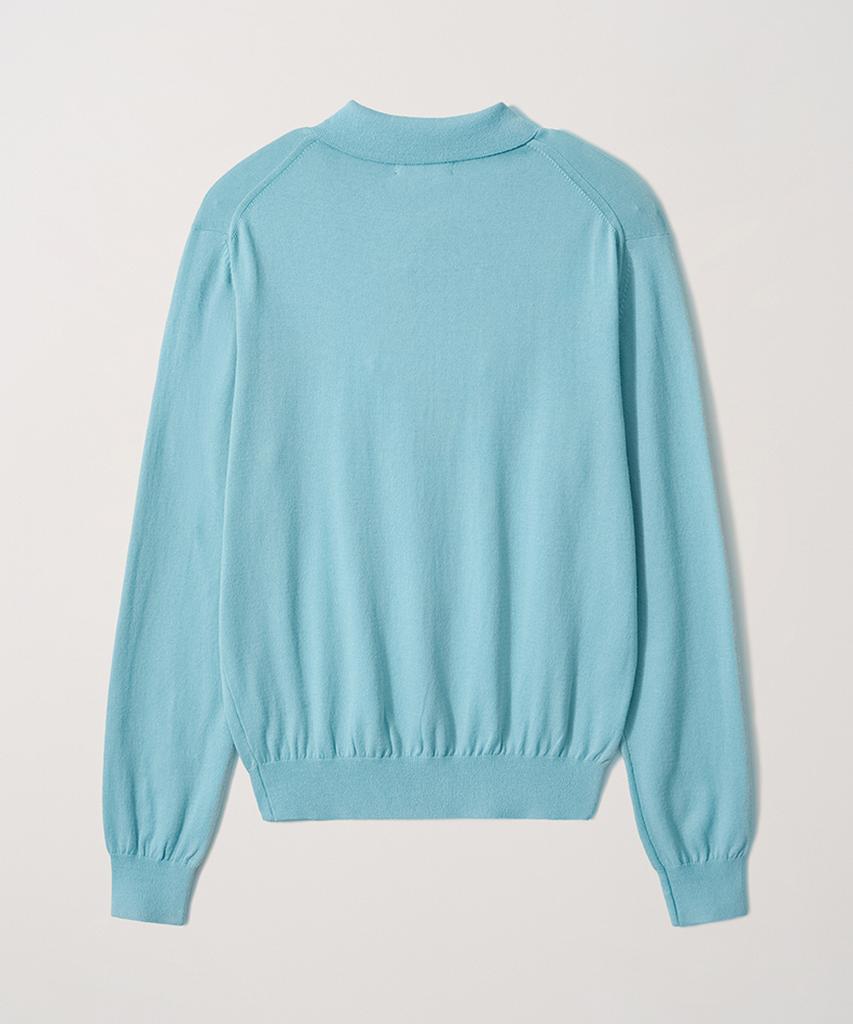 EDWARDMAX 5-Button Cotton Collar Summer Long Sleeve Knit (Emerald Blue)