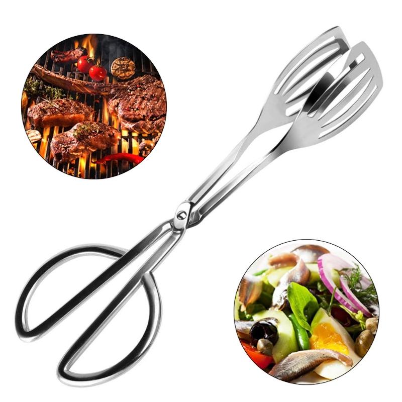 Double Hole Nonrust Steel Food Tongs For Grilling With Nonslip Handle And Enhanced Grip Kitchen BBQ Tool