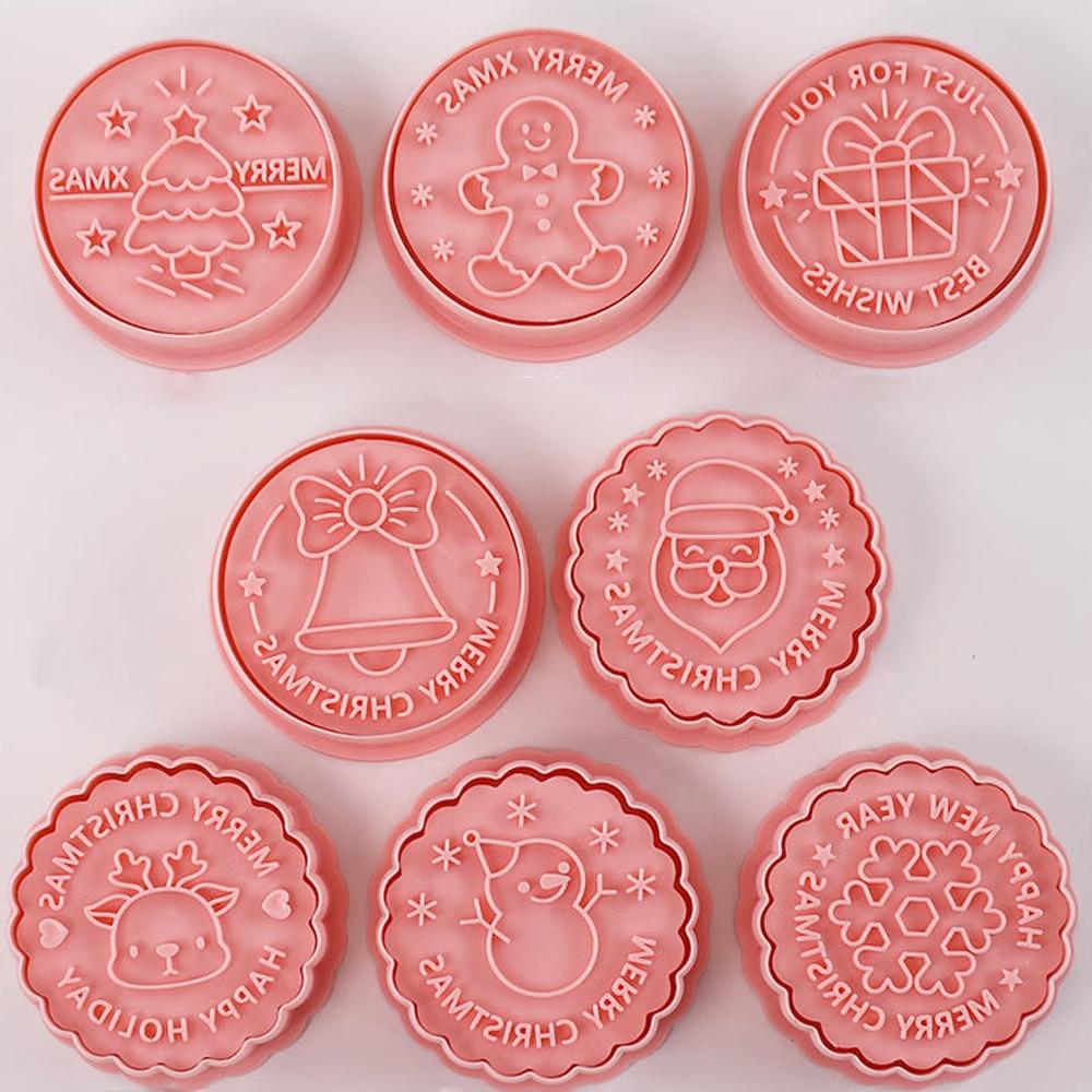 Рождественский набор формочек для печенья, 8 шт., круглый рождественский елочный пряничный человечек, олень, снежинка, помадка, штамп, принадлежности для рождественской вечеринки