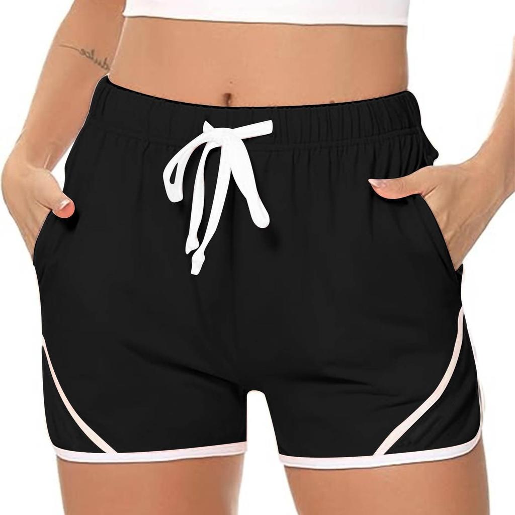 Шорты для бега для женщин, летние повседневные спортивные шорты для занятий йогой, однотонные шорты с карманами