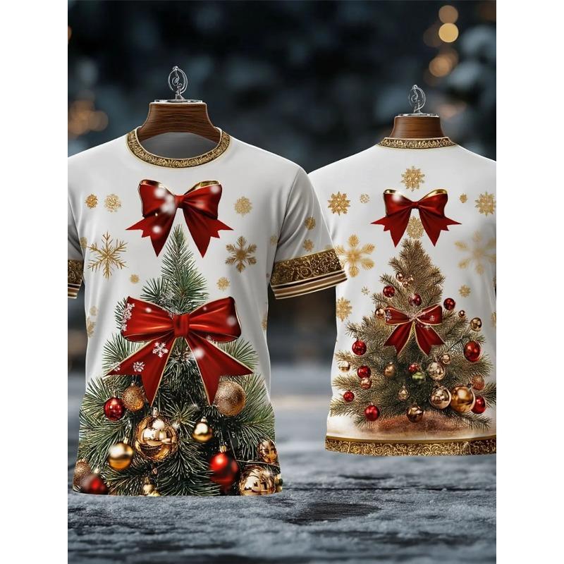 Летний топ с круглым вырезом и 3D-принтом на рождественскую тематику с галстуком-бабочкой, модные повседневные футболки с короткими рукавами для мужчин