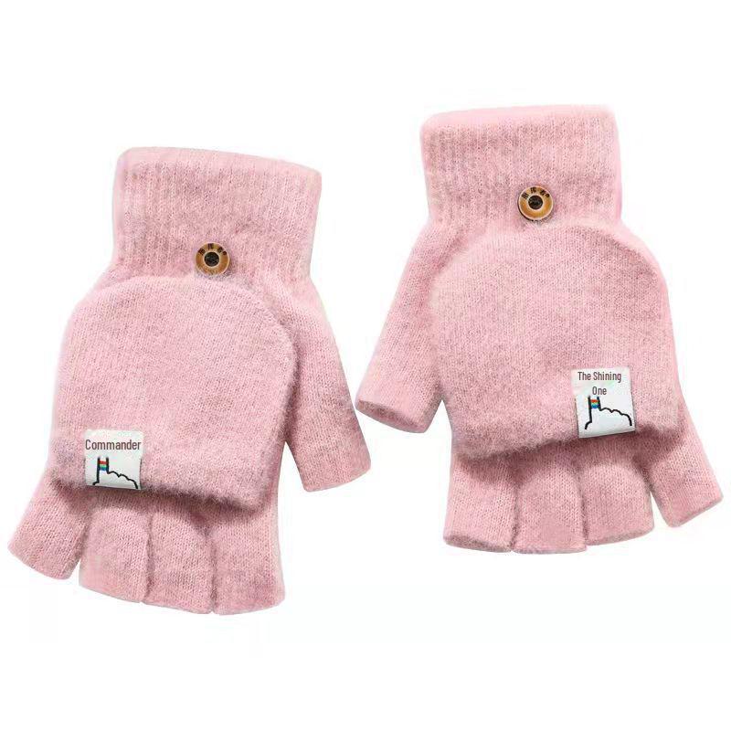 Trendy Fingerless Flip Mittens: Warm Velvet Knit for Students
