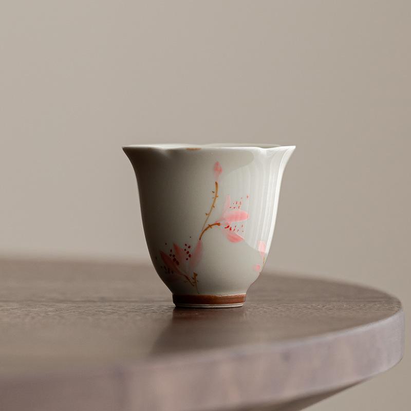 2pc/lot Hand Drawn Jade Orchid Flower Mouth Teacup Creative Tea Bowl Tea Pair Personal Cup Jianzhan Master Cups Teaware 60ml