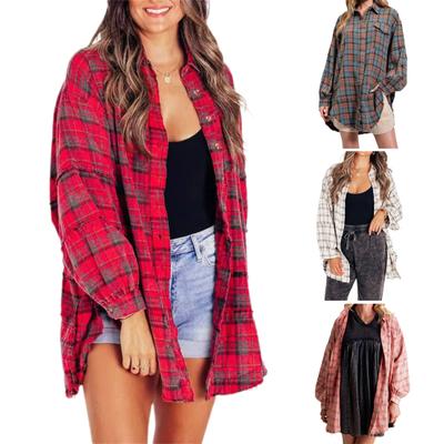 Женская рубашка с лацканами, длинными рукавами, карманами-клапанами, однобортная рубашка с потертыми краями, свободная рубашка, куртка