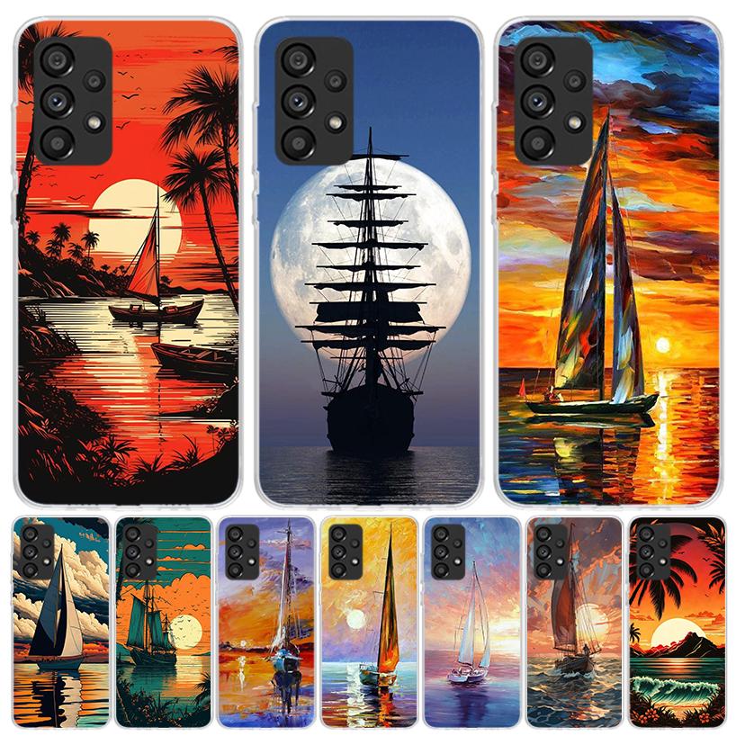 Sailing Boat Sunset Phone Case For Samsung Galaxy A13 A14 A15 A16 A53 A54 A55 A56 A33 A34 A35 A36 A23 A24 A25 A26 A05S A04S A73