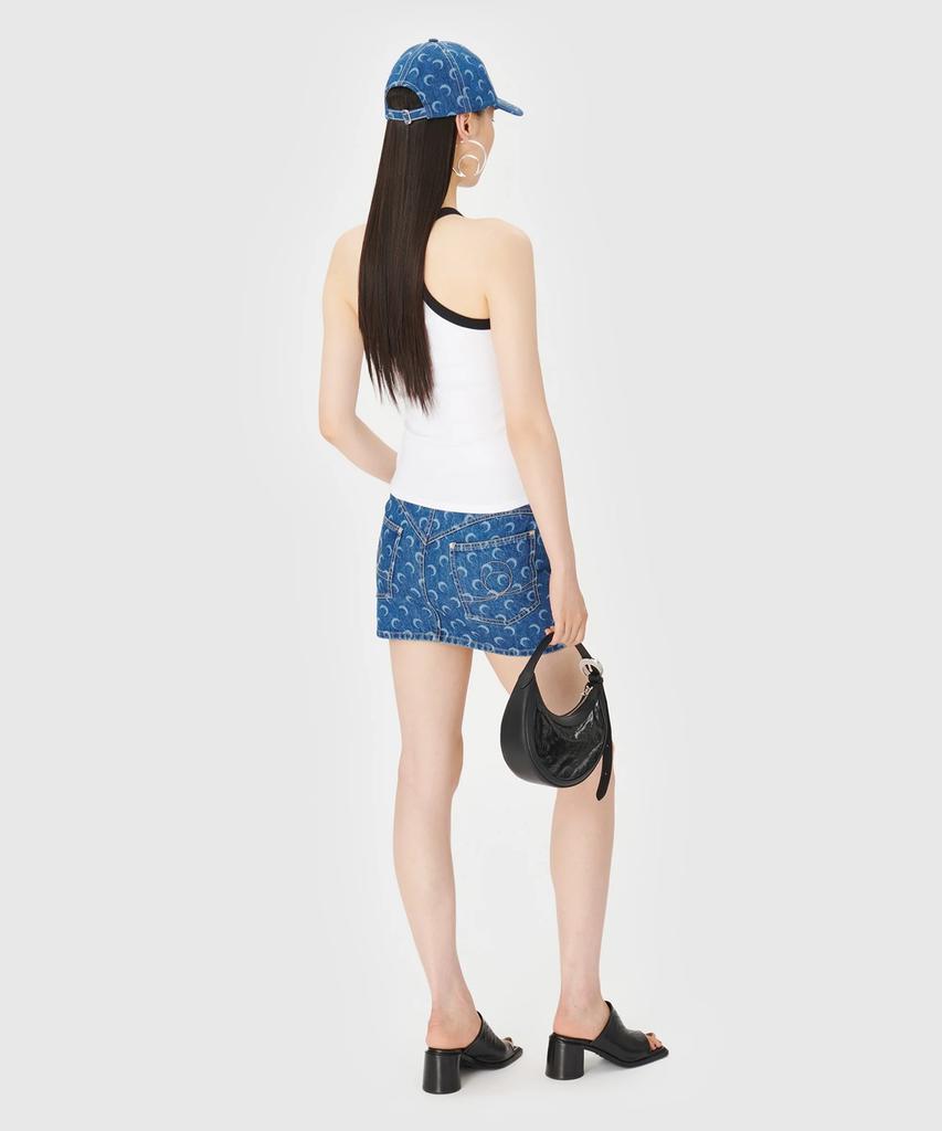 Marine Serre (W) Regenerated Denim Mini Skirt Navy