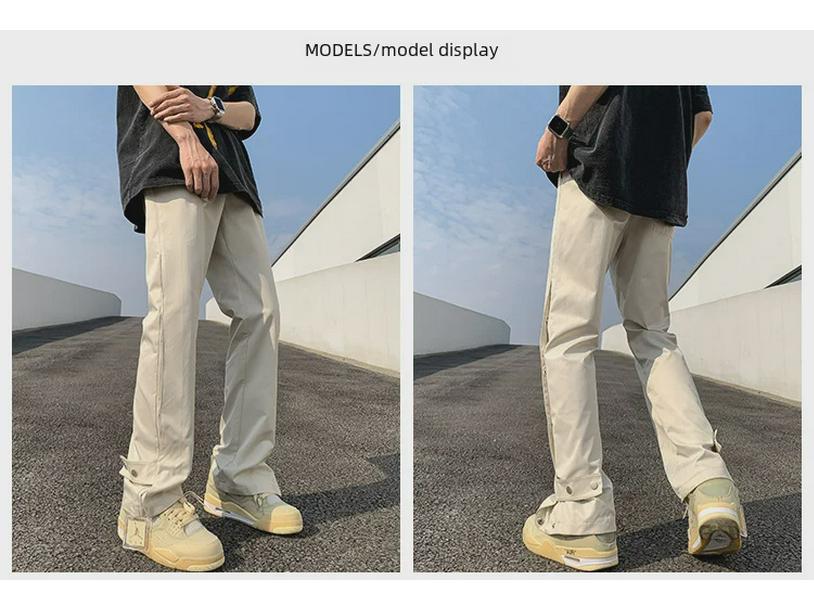 Мужские черные брюки Combat на пуговицах — американский уличный стиль, модная рабочая одежда для весны и осени, красивый расклешенный дизайн