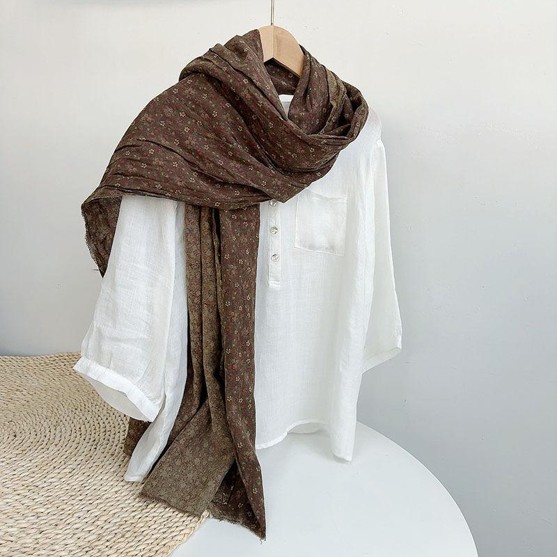 Retro Floral Long Cotton Scarf Soft Neck Protection Warm Triangle Shawl Head Wrap Multi-Functional Print Design for All Ages