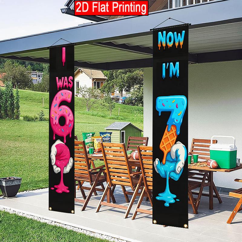 Happy 7th Birthday Door Banner Humorous Transition Age 30.48x179.83cm Indoor Outdoor Decor