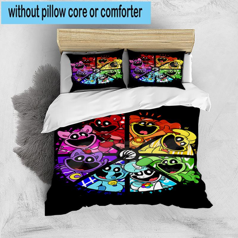 3PCS Happy smiling Cartoon Characters 3pcs Bedding,Including 3PCS Duvet Cover And 2pcs Pillowcases Perfect for Christmas,Ideal for Bedroom, Dormitory