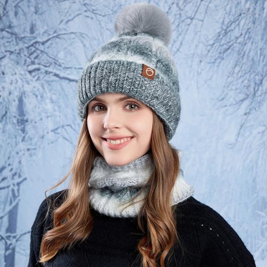 2 шт./комплект женская зимняя шапка и шарф комплект плюшевый мяч декор контрастный цвет плотный