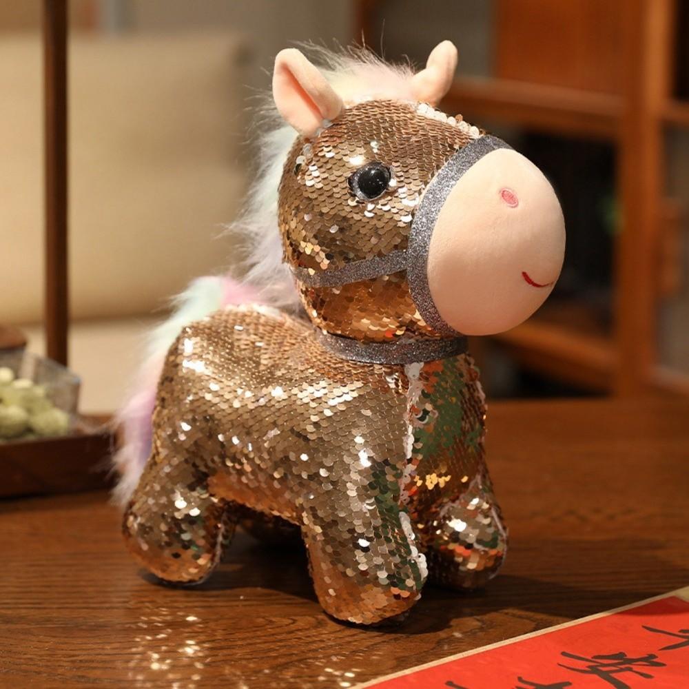 Stuffed Pretty Flashing Horse Plush Doll Colorful Sequined Pony Decor Festival Decoration