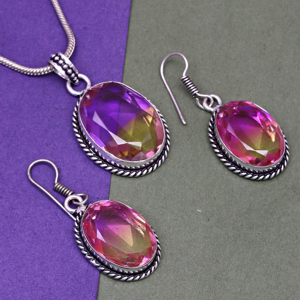 Tourmaline Set Gemstone Gift Wedding Party Bi-Color Pendant,Earring,Ring