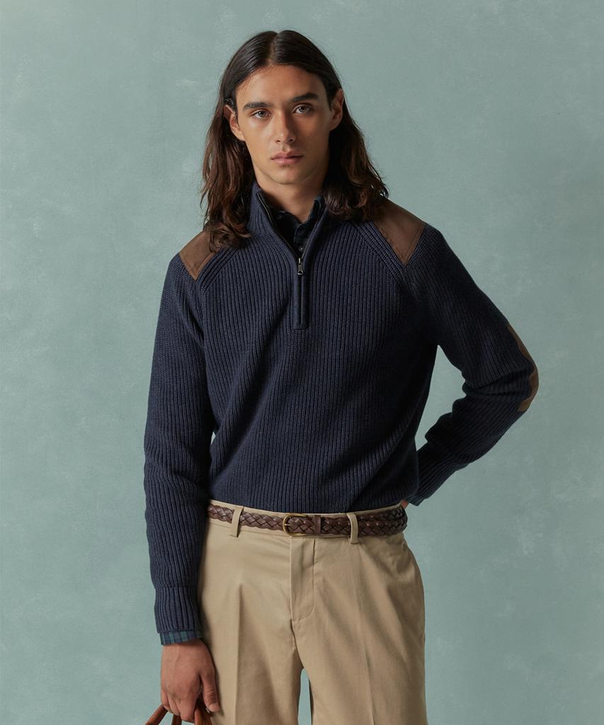 BROOKS BROTHERS Cotton Military Half-Zip Sweater (Navy) (Bbwrmmg401)
