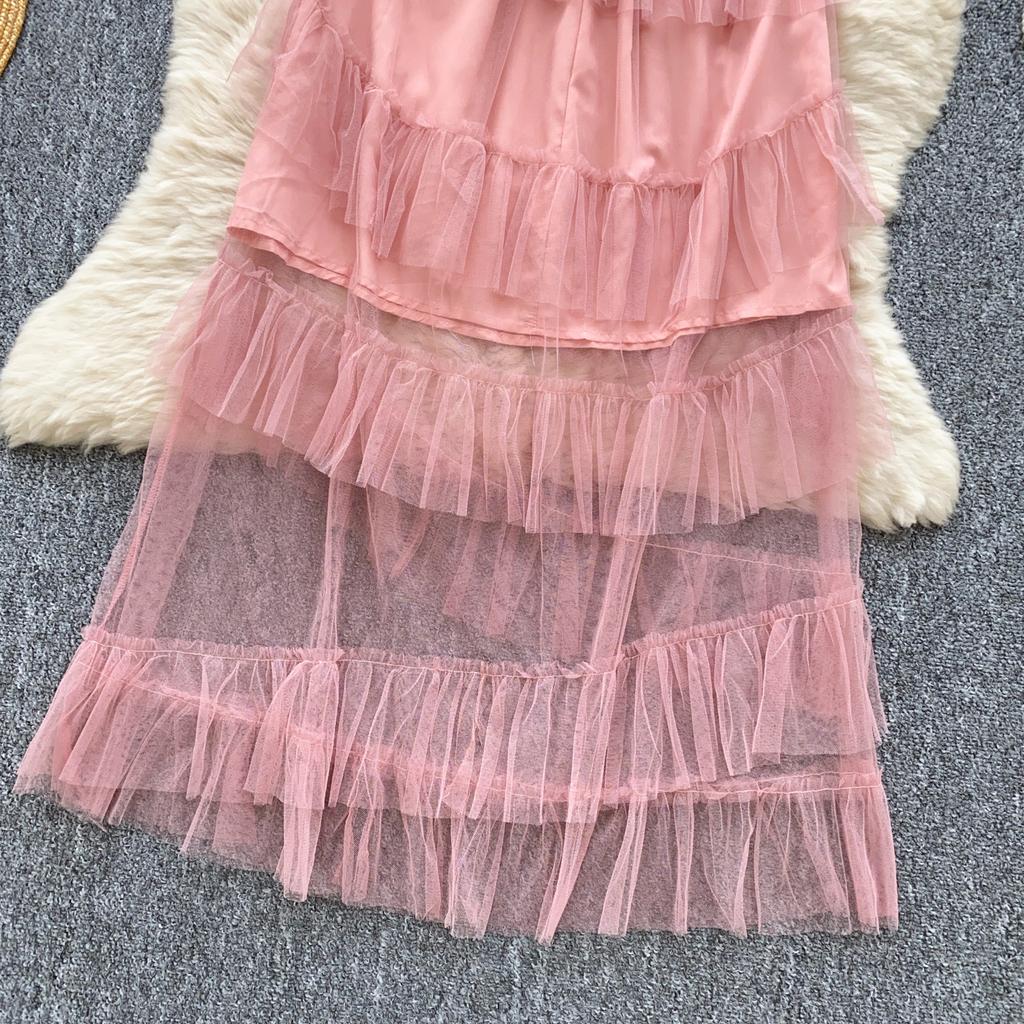 Летние женские элегантные вязаные свитера сетчатые пэчворк длинные платья миди из тюля