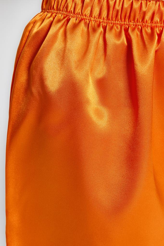 Women's Fashion New Pajama Set Orange Embroidered Satin Shirt-Shorts Woven Pajama Set