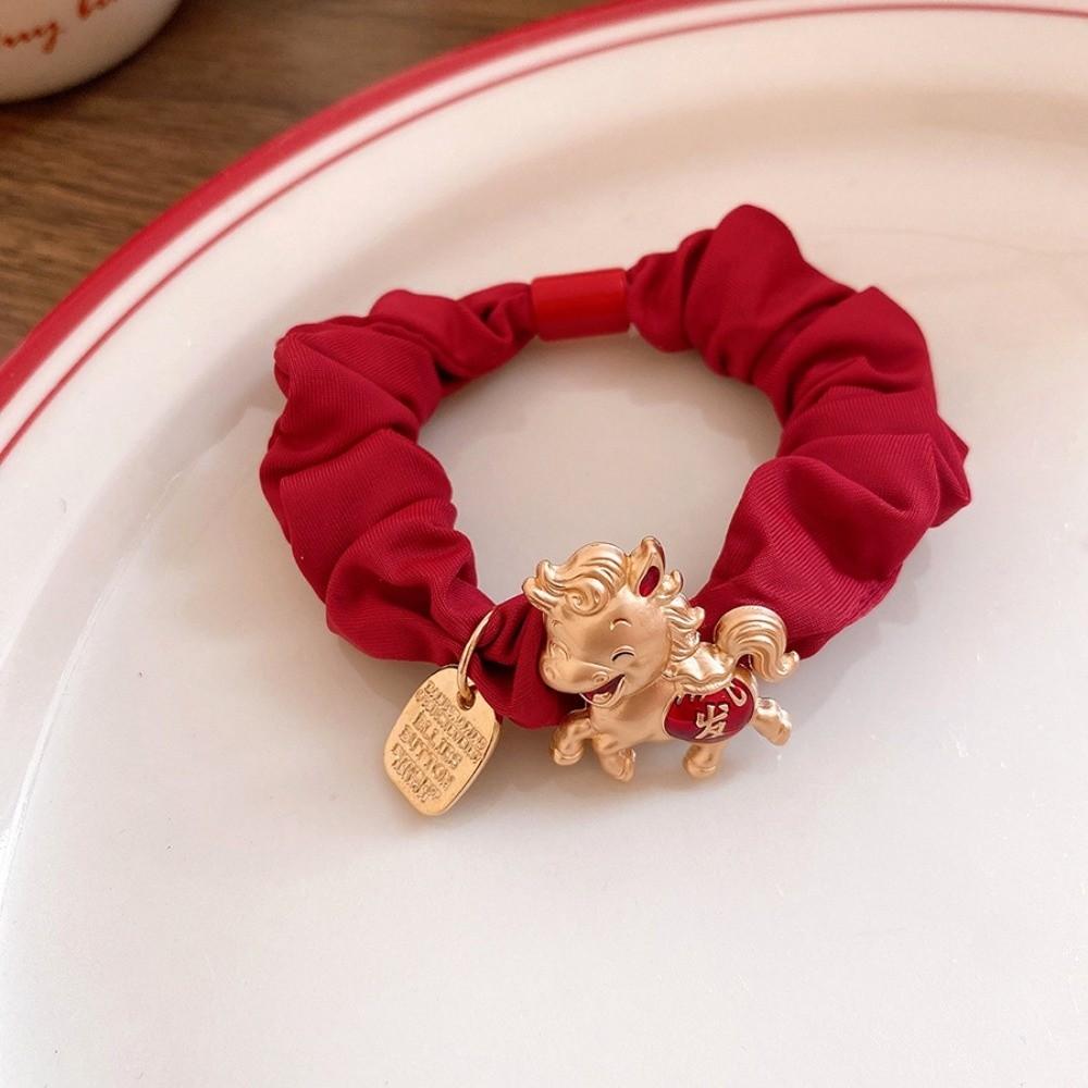 Zinc Zinc Alloy Zodiac Horse Hair Rope Wrinkle Chinese Children Hair Band Red Hair Scrunchies Kids