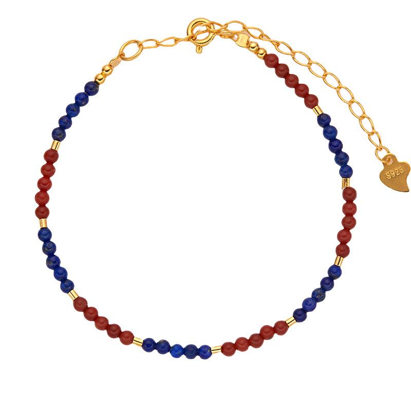 Fashion Color Handmade String S925 Sterling Silver Natural Blue Gold Malachite Nanhong Agate Color Treasure Bracelet Women