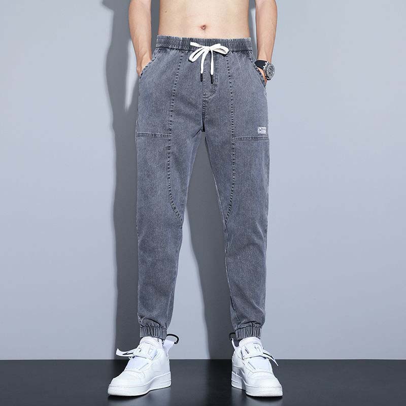 Мужские джинсы летние тонкие эластичные свободные свободные универсальные эластичные брюки-корсет на талии