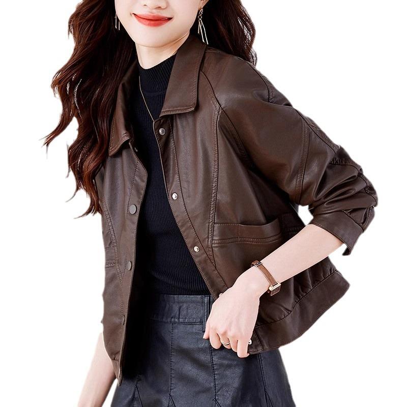 Leather Women's Loose Jacket New Fashion Fashion Motorcycle Short Winter Pu Leather Jacket Casual Top