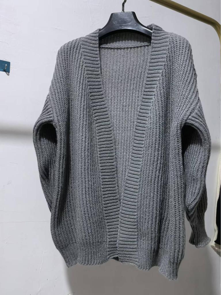 Женский кардиган средней длины, повседневный, вязаный - Осень и Зима, однотонный, свободного кроя, универсальный свитер чулочной вязкой