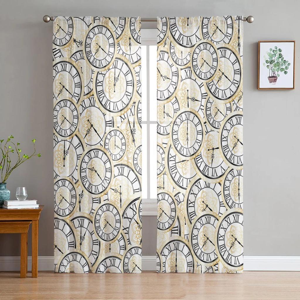 Clock Flower Tulle Curtains for Living Room Sheer Curtain for Bedroom Window Blinds Voile Curtains