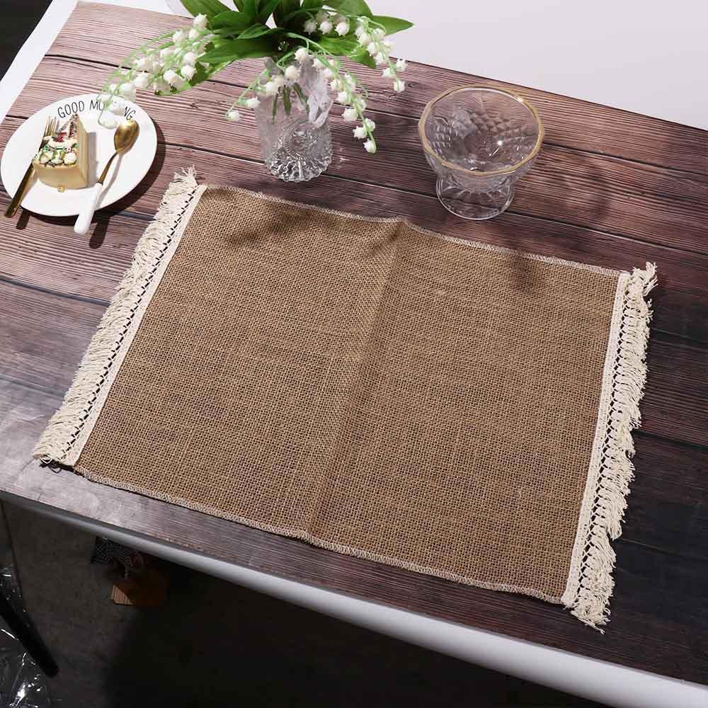 1 pcs Soft Natural Household Fringed Cotton Linen Napkin Placemats Table Decor Table Mats