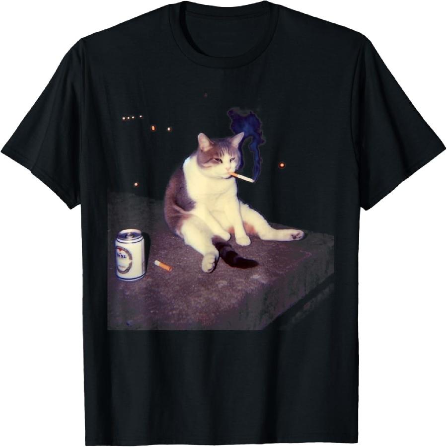 Unisex T-shirt Cigarette Kitten Funny Smoking Cat Meme Stupid Brainrot T-Shirt