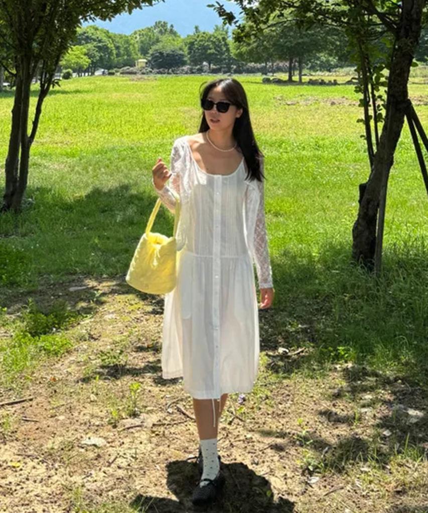 Plack Woman Pintuck Shirred Dress 2 Colors