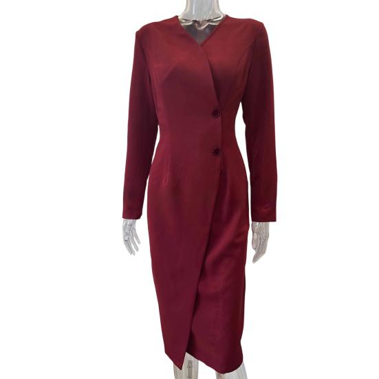 Женское платье-футляр с длинным рукавом, облегающее фигуру, с V-образным вырезом, деловое, для коктейльной вечеринки, рабочее, длиной до колена, миди, платье-запа́х