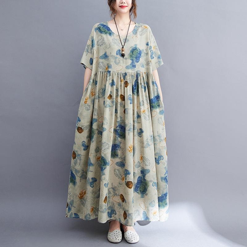 Хлопок лен плюс размер винтажная одежда женщины повседневное свободное длинное летнее платье