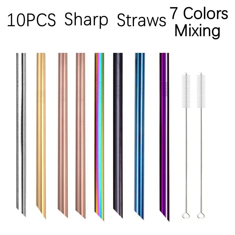 10 шт. 12*215 мм цветные трубочки для питья из нержавеющей стали 304 многоразовые металлические трубочки для бара Boba Bubble Tea молочные коктейли трубки