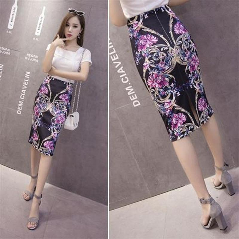 Летняя элегантная юбка-карандаш с принтом, женская облегающая юбка длиной до колена с высокой талией, женская