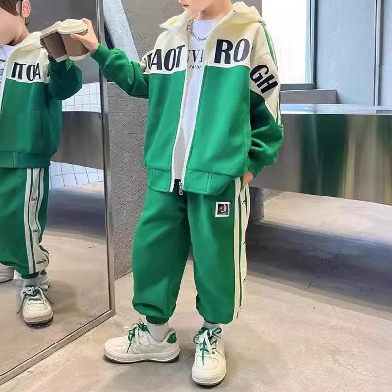 Крутой весенне-осенний наряд для мальчиков, детская одежда, костюм, модный веб-красный, популярный стиль для мальчиков в социальных сетях