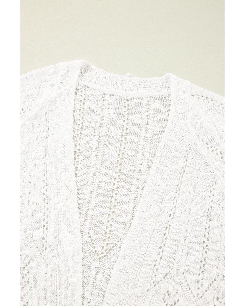 Azura Exchange White Plus Size Eyelet Knit Open Front Cardigan