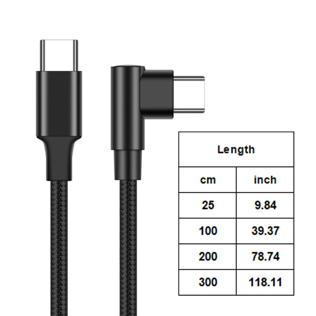 60W Power Delivery Type C Cable Right Angle Connector Nylon Braided Fast Charge And Data Cord For Phone Pad