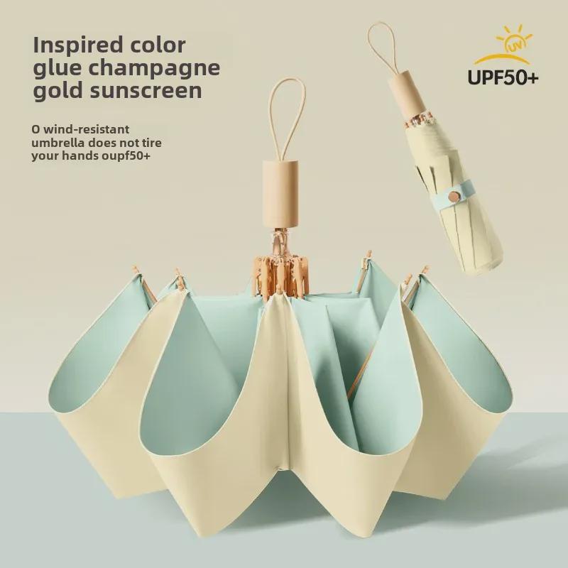 Women's Dual-Use UV-Blocking Ice Cream Color Sun & Rain Umbrella