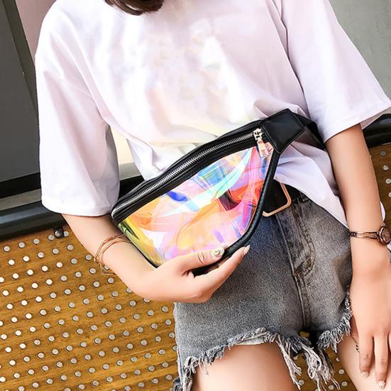 Transparent Waist Bag Waterproof Mini Fanny Pack Iridescent Belt Bag with Adjustable Strap for Women Men Travel Fitness Outdoor Use