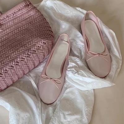 Версия из овчины~ 2025 лето новая сетчатая дышащая розовая легкая обувь с открытым ртом женские балетки с бантом Мэри Джейн